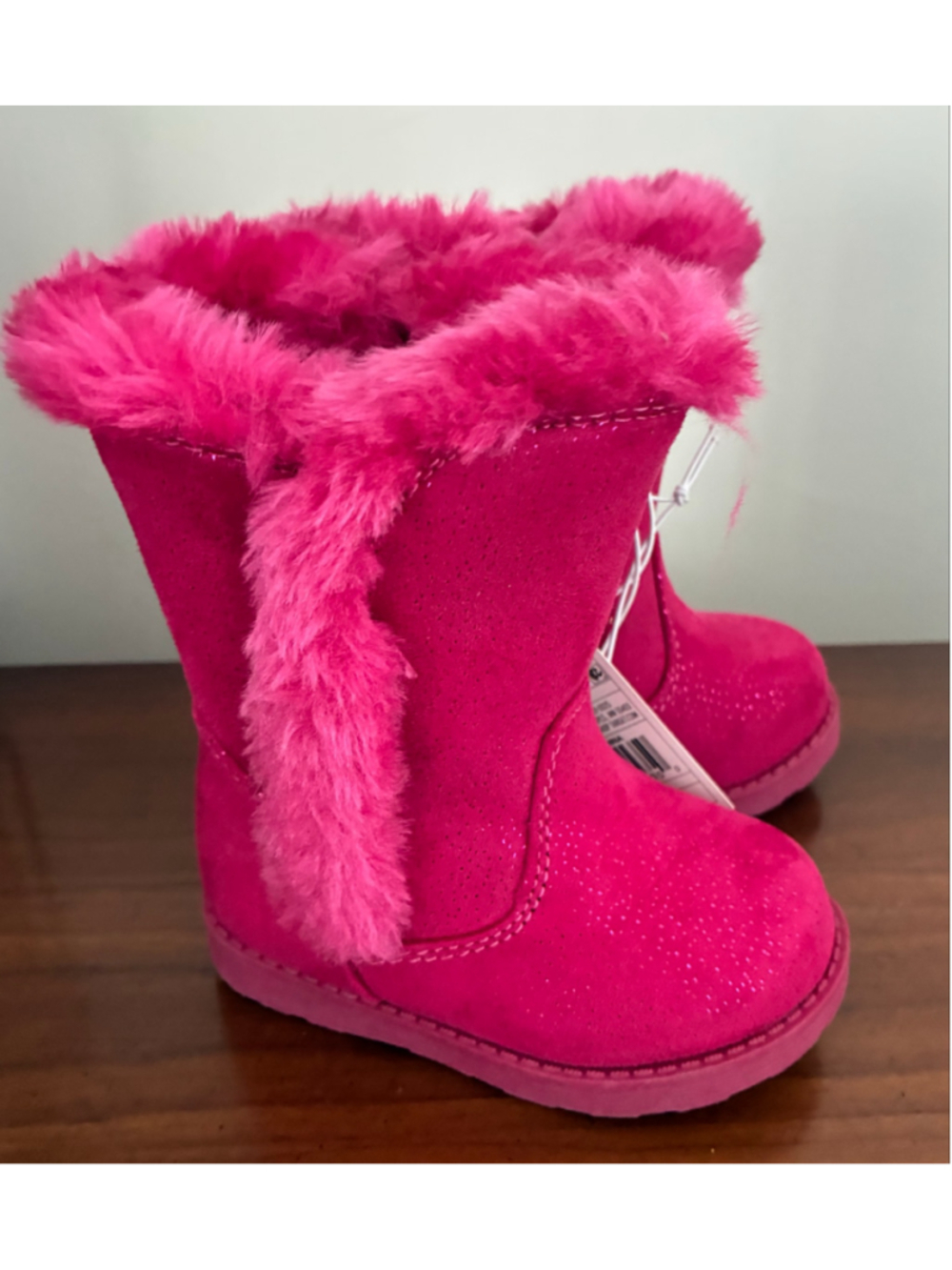 Girls Cat & Jack Faux Fur Trim Boots hot Pink toddler Size 4